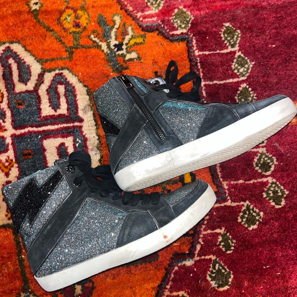 Zadig & Voltaire Black and Silver Glitter Sneakers - Picture 6 of 11